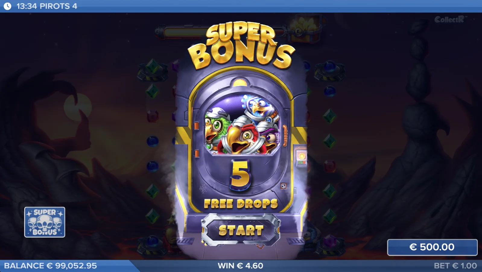 Λειτουργία μπόνους Pirots 4 με ενεργοποιημένα Free Drops στο Inferno
