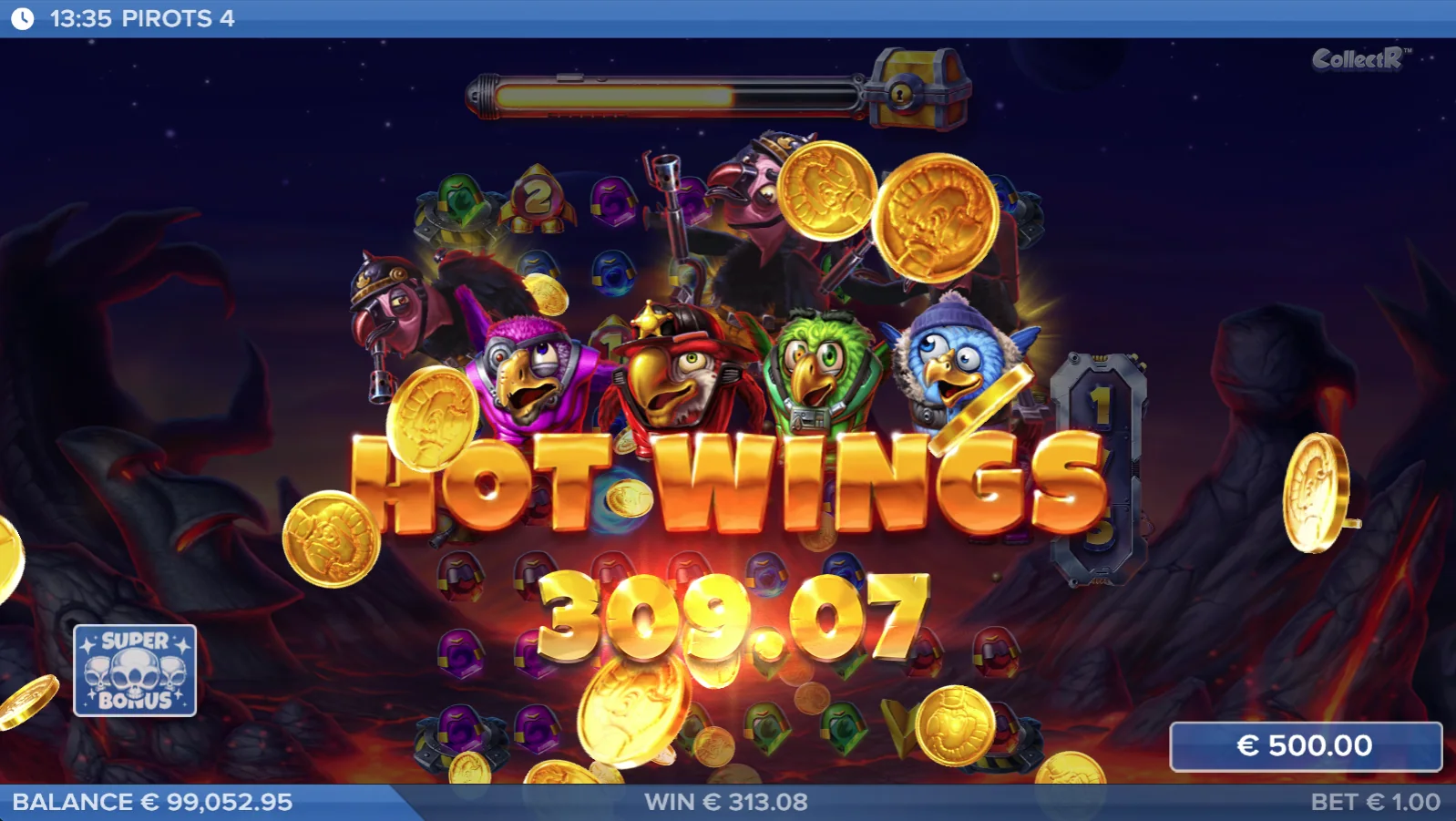 Οθόνη νίκης Hot Wings Pirots 4 στο Inferno