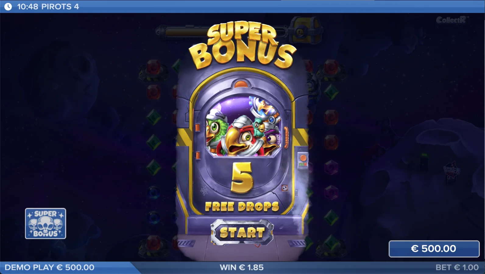 Λειτουργία Super Bonus Pirots 4 με ενεργοποιημένα Free Drops στο Lost in Space